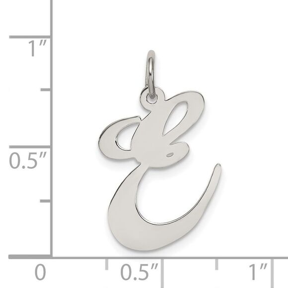 Sterling Silver, Ella Collection, LG Fancy Script Initial E Pendant - Picture 4 of 5